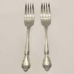 2 Lyon Queen's Fancy Stainless  Salad Forks 7" Flatware Silverware Lot Of 2